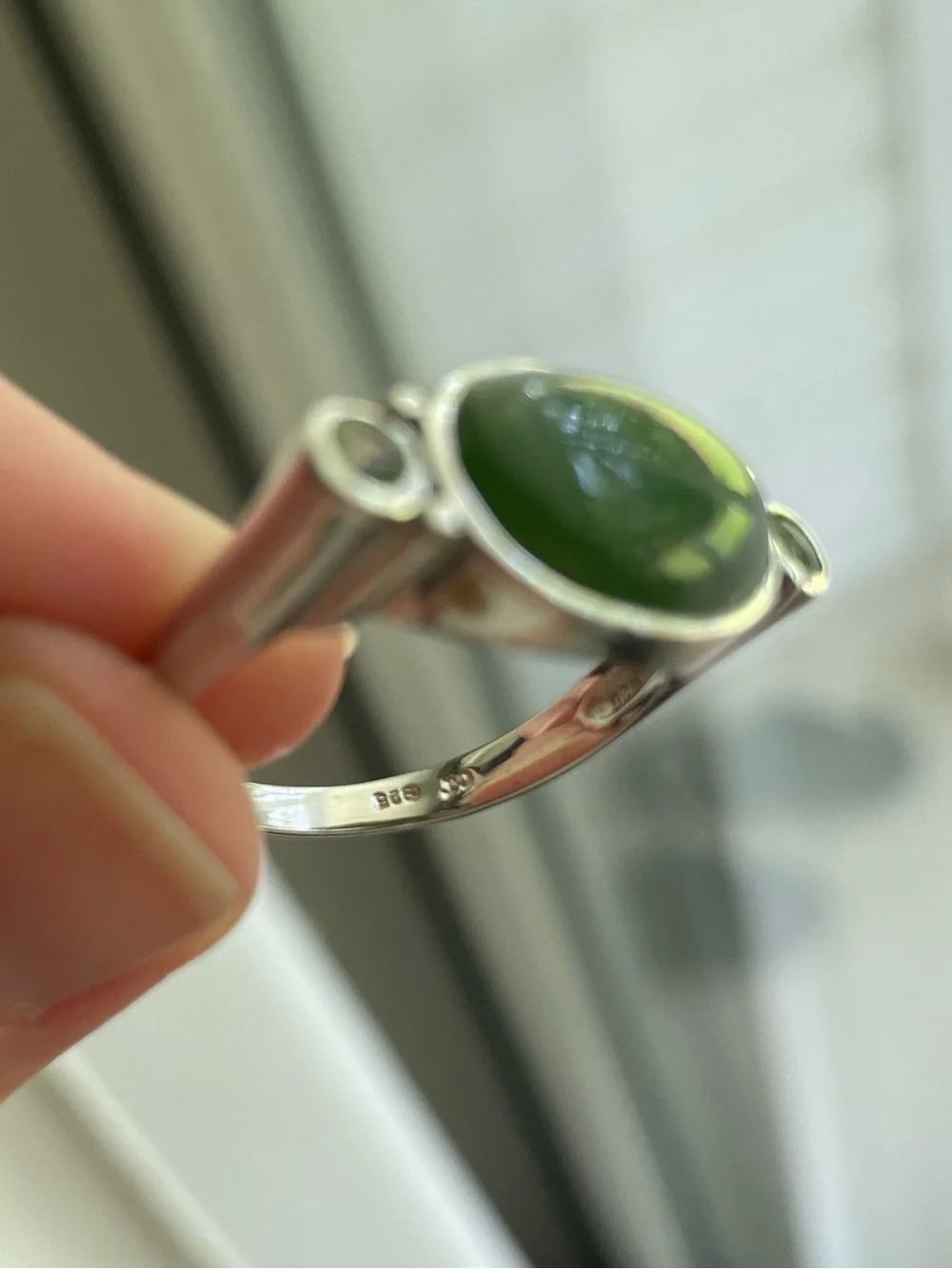 Green Jade and Peridot Sterling Silver Ring